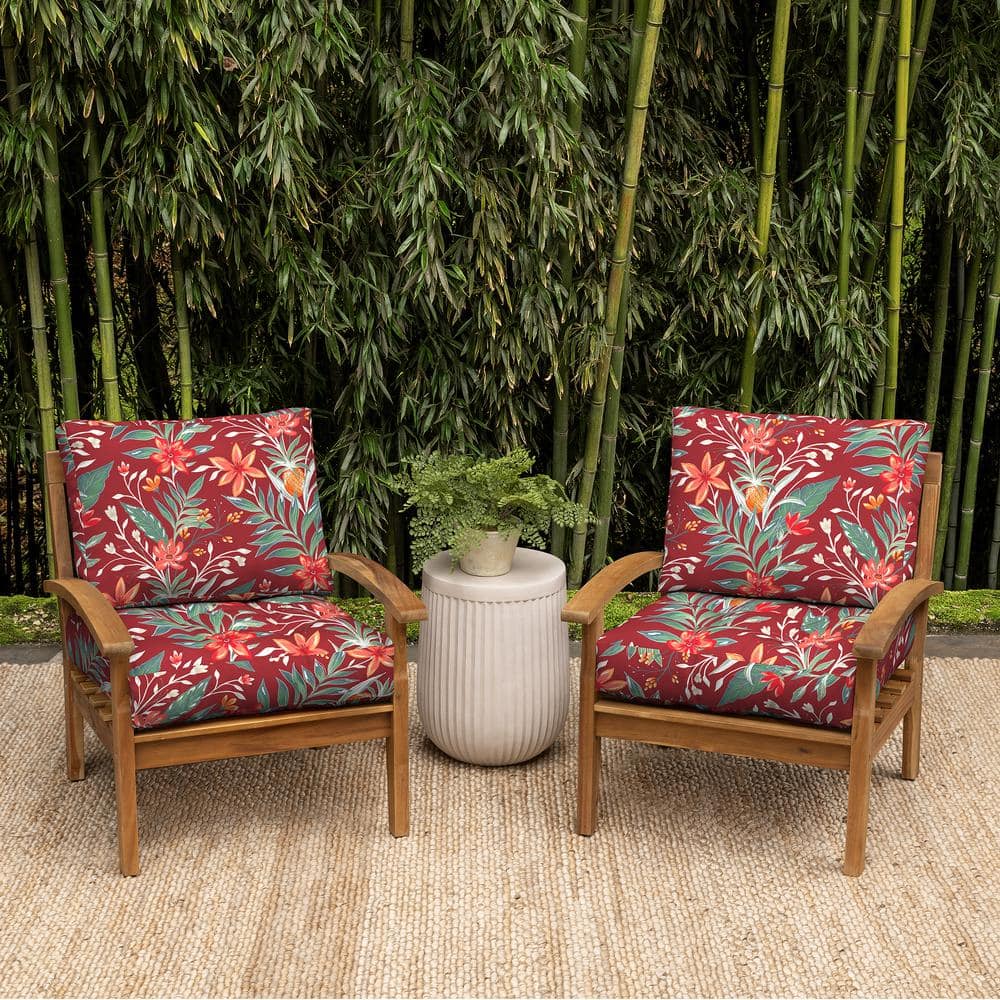 Luau Red Tropical Floral Bamboo and Polyester Outdoor Cushion Set
