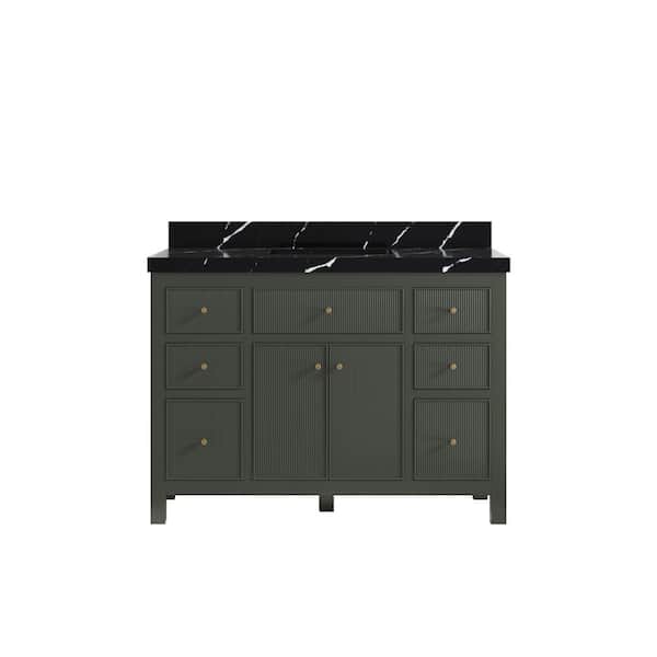 Willow Collections Sonoma 48 in. Single Sink Freestanding Pewter Green Bath Vanity with Calacatta Black Quartz Top Unassembled
