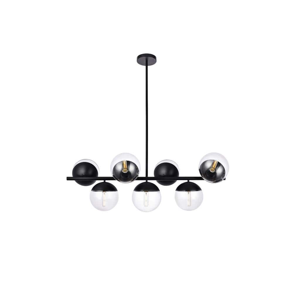 Timeless Home 43 in. 7-Light Black And Clear Pendant Light, Bulbs Not Inclu