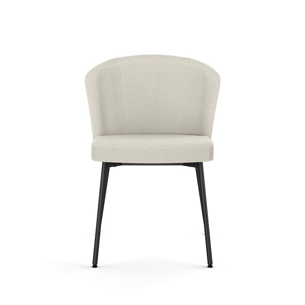 Cream Bouclé Upholstered Parsons Side Chair with Black Metal Legs