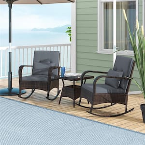 Brown 3-Piece Metal Rectangle 20 in. Outdoor Bistro Set with CushionGuard Grey