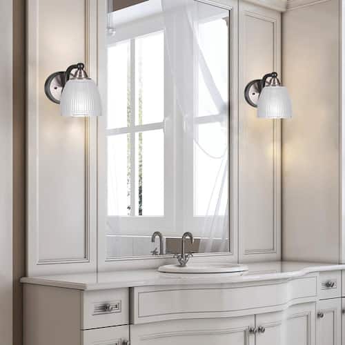 Madison 5 in. 1-Light Matte Black and Brushed Nickel Wall Sconce with Standard Shade Home