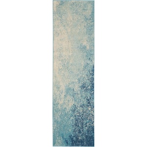 Passion Navy Light Blue 2 ft. x 8 ft. Abstract Contemporary Kitchen Runner Area Rug