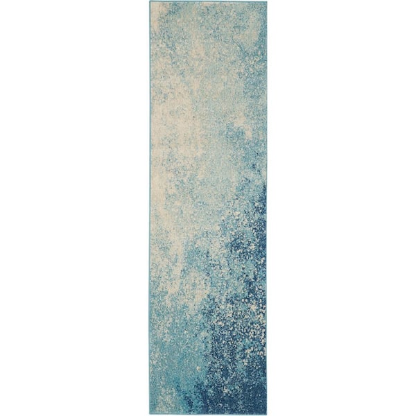 Nourison Passion Navy Light Blue 2 ft. x 8 ft. Abstract Contemporary Kitchen Runner Area Rug