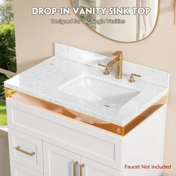 Zeafive CTK 36 in. W x 22 in. D Engineered Stone White Rectangular