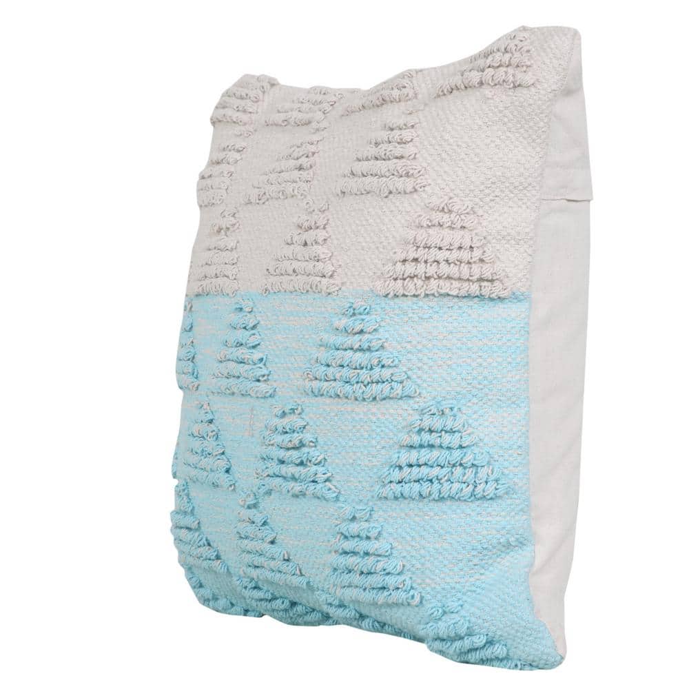 20" Blue and Off-White Geometric Cotton Throw Pillow