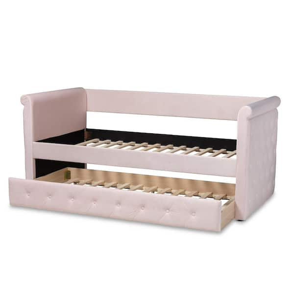 Baxton Studio Amaya Light Pink Twin Trundle Daybed 155 9455 HD