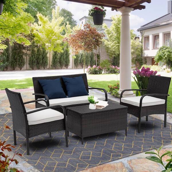 LAUREL CANYON Brown Synthetic 4-Piece Wicker Patio Furniture Set with ...