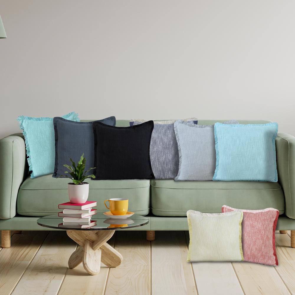 Aqua Blue Cotton Fringed 20" Square Throw Pillow