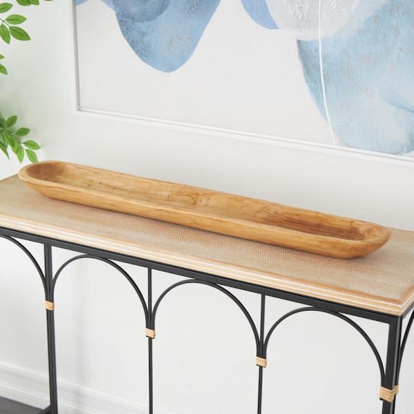 PRIVATE BRAND UNBRANDED Brown Handmade Teak Wood Live Edge Decorative Tray