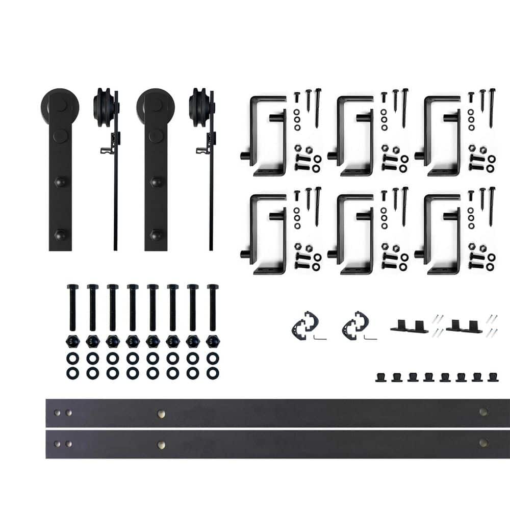 7.5 ft./90 in. Black Rustic Double Track Bypass U-Shape Sliding Barn Door Hardware Kit - Straight Design Roller price history on PriceWatchPro