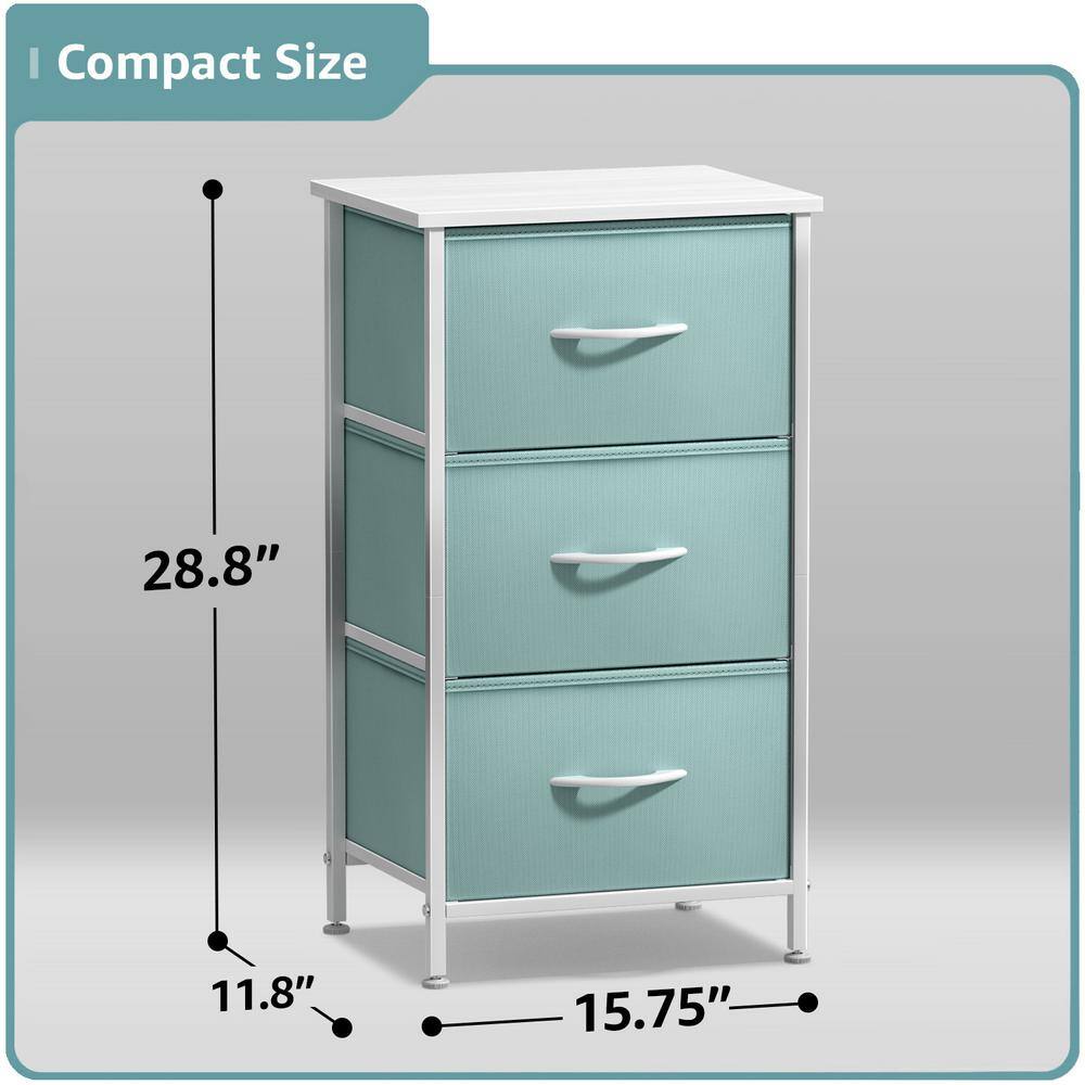 Sorbus Aqua Blue 3-Drawer Steel Frame Nightstand with White Wood Top