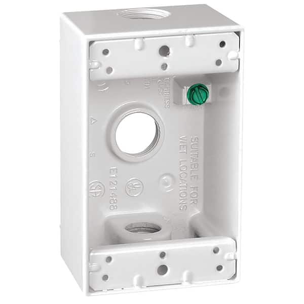 Commercial Electric 1-Gang Metal Weatherproof Electrical Outlet Box with (3) 1/2 inch Holes, White