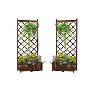67 in. Brown Wood Planter Box with Trellis, Outdoor Flower Raised Garden Bed (2-Pack)