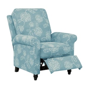 Woven Sky Blue and Creamy White Floral Fabric Push Back Recliner Chair