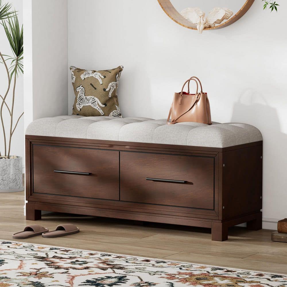 43 in. Espresso Shoe Bench, Entryway Bench with Hidden Storage and Removable Cushion