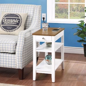 American Heritage 11.25 in. W Driftwood/White Rectangular Wood Veneer End Table with Charging Station