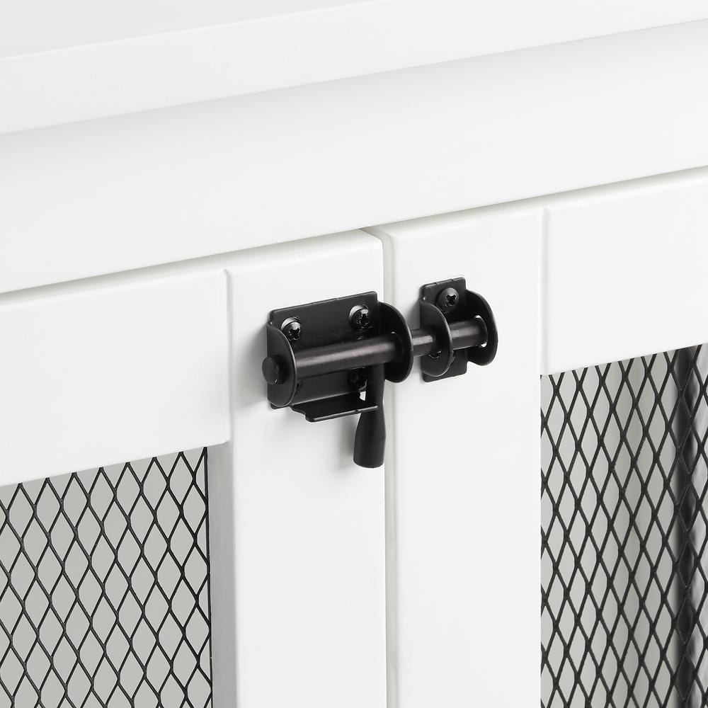 White and Black Steel Mesh Dog Crate Console Table
