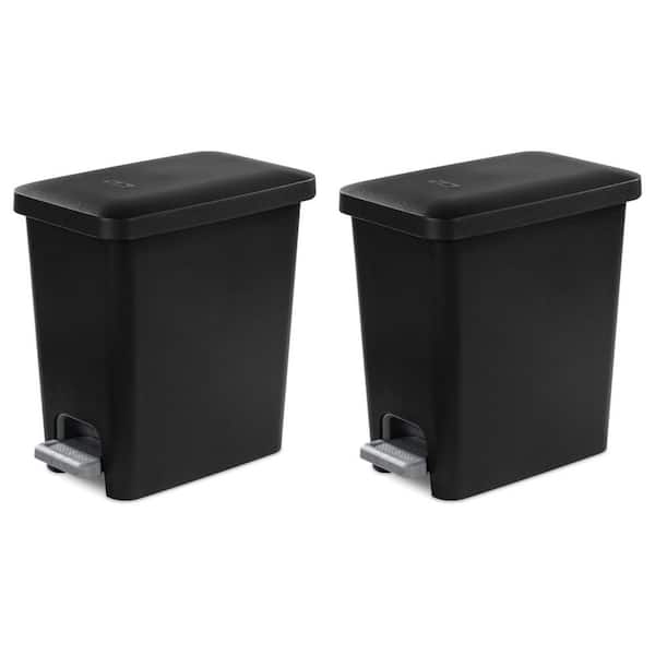 2.7 Gal. Black Rectangular Plastic Step On Trash Bin Wastebasket (2-Pack)