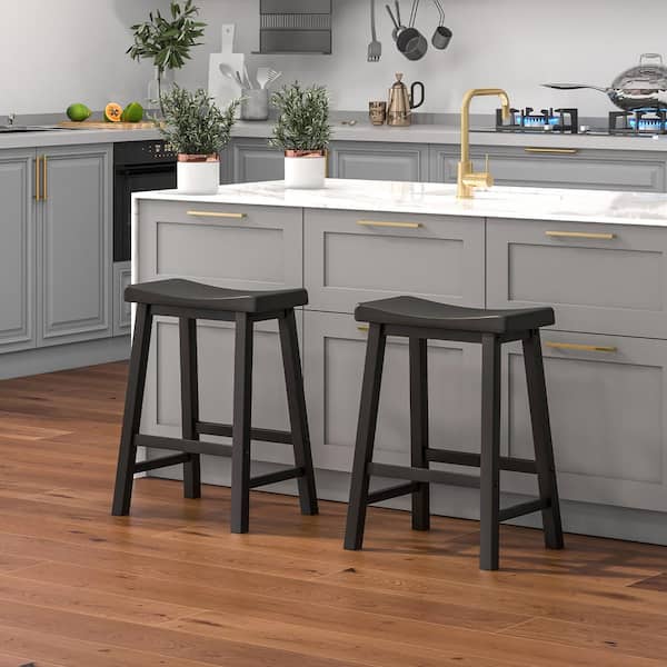 Costway 24 Black Wooden Saddle Bar Stools Counter Height