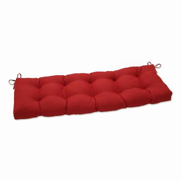 Pillow Perfect Solid Rectangular Outdoor Bench Cushion in Red