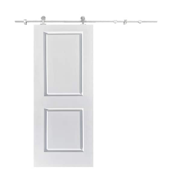 CALHOME 36 in. x 80 in. White Painted Composite MDF 2 Panel Interior Sliding Barn Door with Hardware Kit
