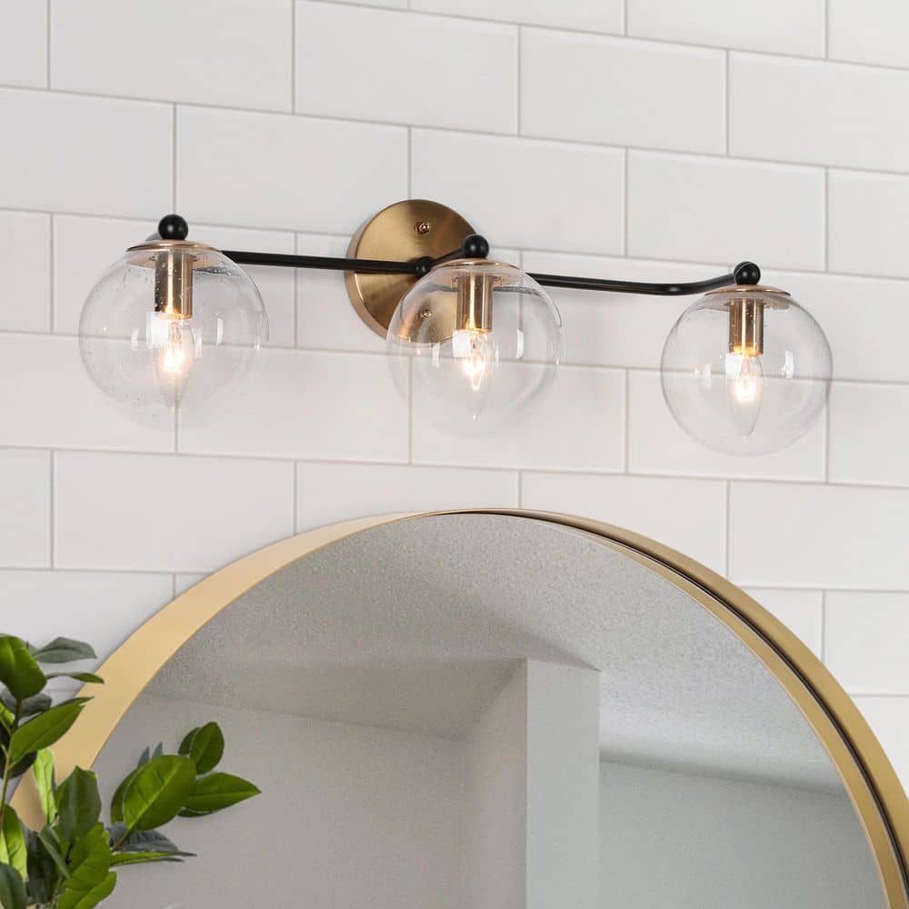 Modern 24.5 in. 3-Light Black Vanity Light, Bronze Gold Wall Sconces with Seeded Glass, Rustic Bathroom Wall Lights price history on PriceWatchPro