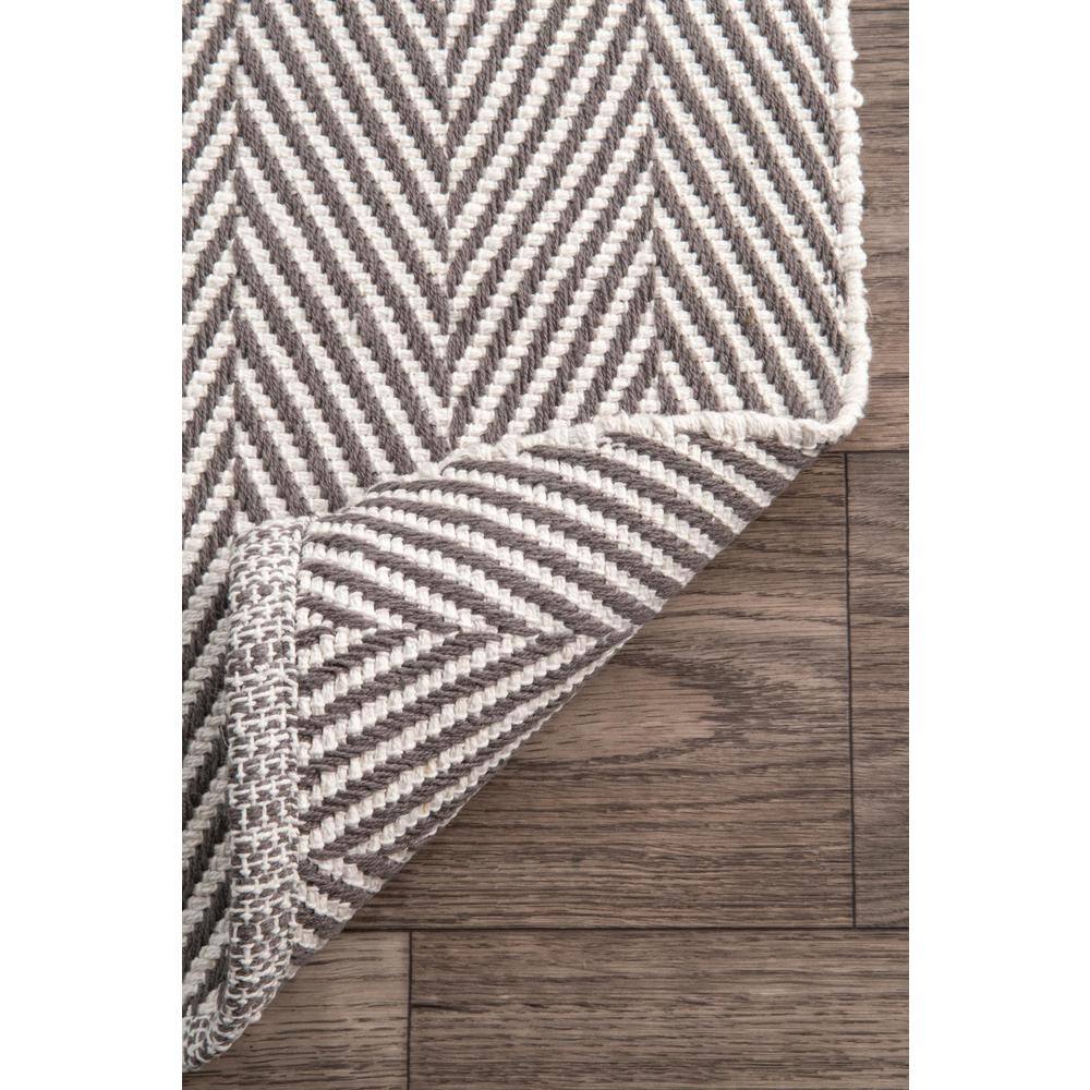 Gray and White Striped Cotton 6' x 9' Handmade Rug