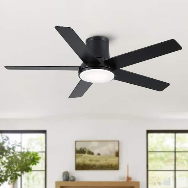 Amice 52 in. Indoor Matte Black Flush Mount Ceiling Fan with Integrated LED, Remote Control and Reversible Motor