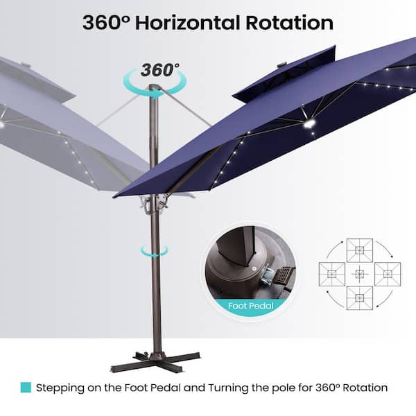 Crestlive Products 11 ft. x 11 ft. Solar Lighted Aluminum Cantilever Patio  Umbrella in Navy Blue Outdoor Offset Umbrella with Central Light  CL-PU87LNAV - The Home Depot