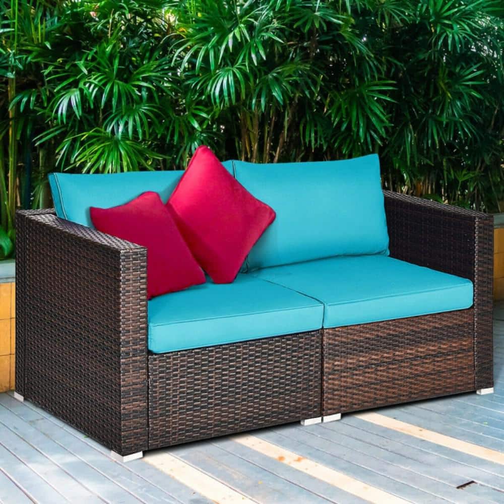2-Piece Wicker Outdoor Loveseat with Green Cushions price history on PriceWatchPro