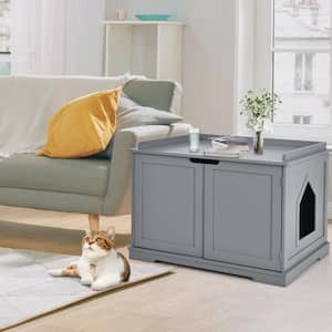 29.5 in. W x 21 in. H Wood Cat Litter Box Enclosure with Double Doors for Large Cat and Kitty