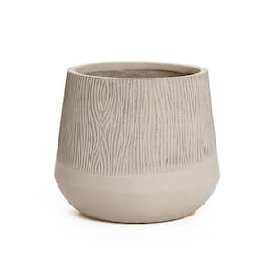 11 in. Blended Tan with Wood Pattern Round Ceramic Tapered Floor Planter