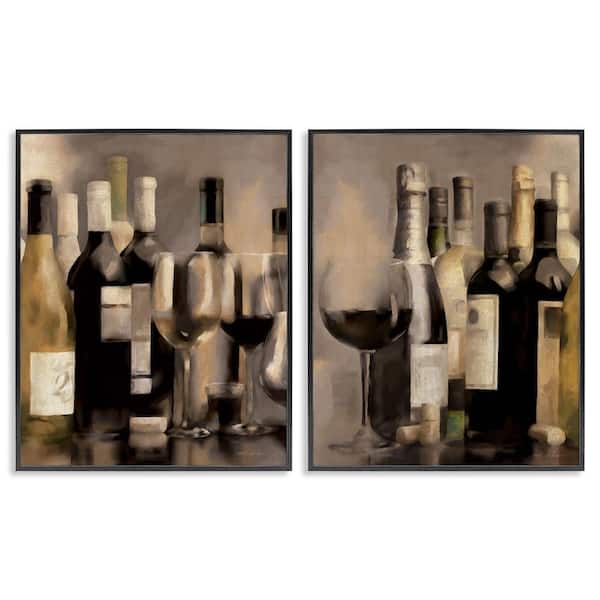 Kitchen Wine Bottles Setup by Carol Robinson 2 Pieces Black Framed Food Giclee Art Print 14 in. x 11 in.