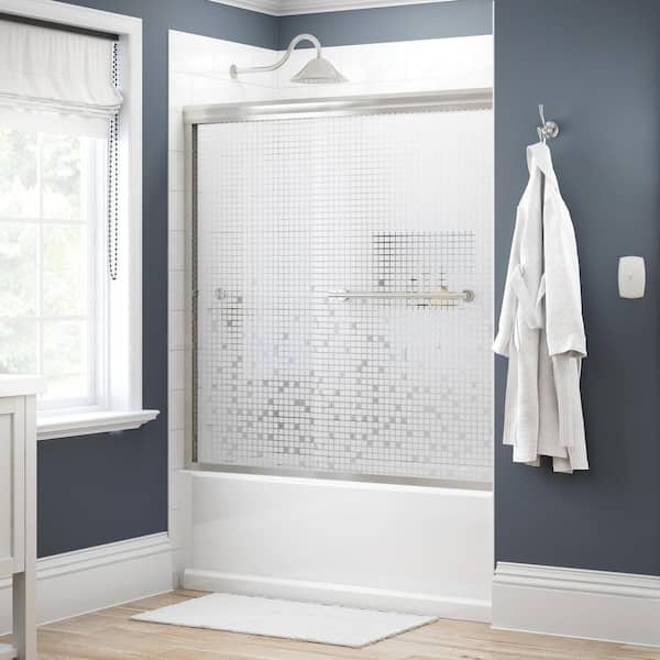 Delta Traditional 60 in. x 58-3/8 in. Semi-Frameless Sliding Bathtub Door in Nickel with 1/4 in. (6mm) Mozaic Glass