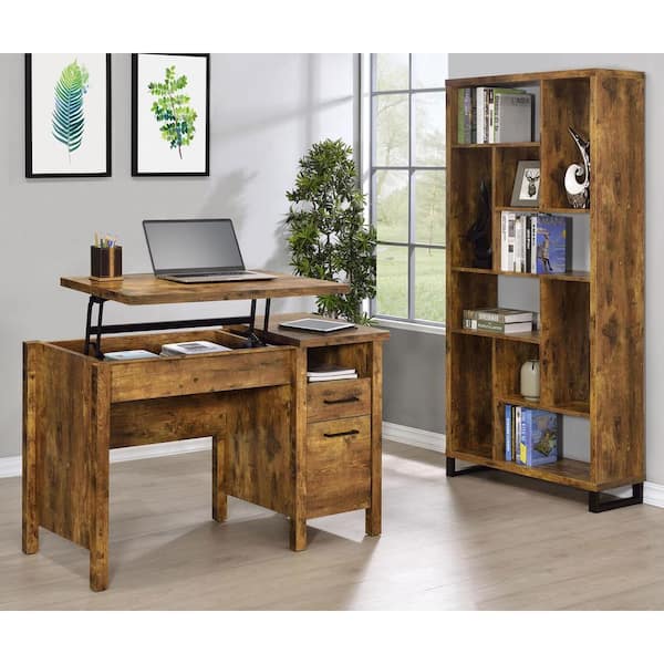 Coaster Delwin 47.25 in. W Antique Nutmeg Lift Top Office Desk with File Cabinet