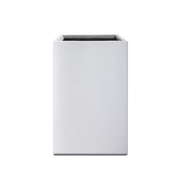 KANTE 9 in. x 20 in. Square Pure White Lightweight Concrete and Weather Resistant Fiberglass Tall Planter with Drainage Hole