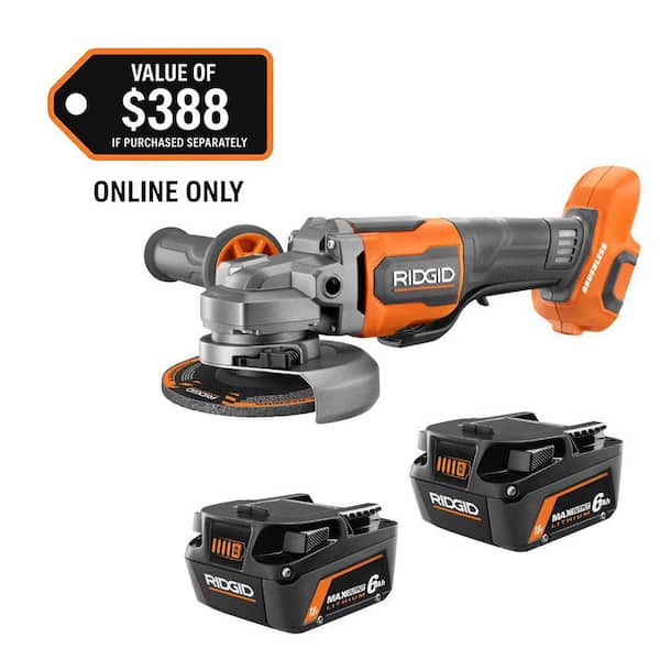 18V 6.0 Ah MAX Output Lithium-Ion Batteries (2-Pack) with 18V Brushless Cordless 4-1/2" Paddle Switch Angle Grinder