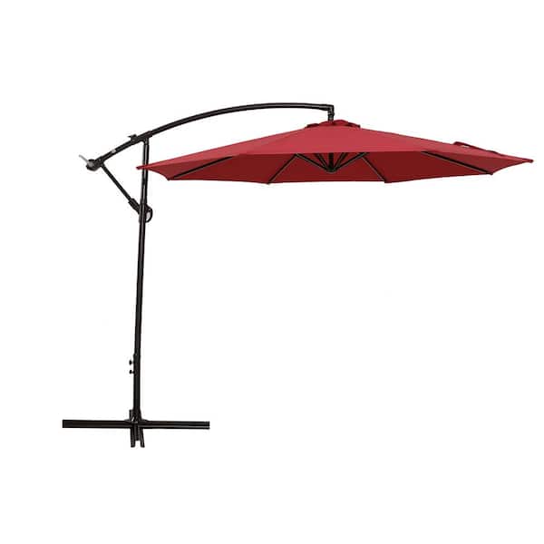 Unbranded 10 ft. Metal Cantilever Manual Tilt Patio Umbrella Waterproof and UV Resistant in Red