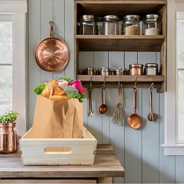 Brown 12.5 in., 18 in., 4.75 in. Pine Wood Handle Pallet Serving Tray Crate (2-Pack)