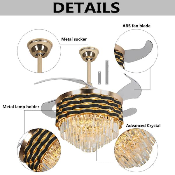 OUKANING 42 in. Indoor Gold Modern Luxury 6-Speed Ceiling Fan with