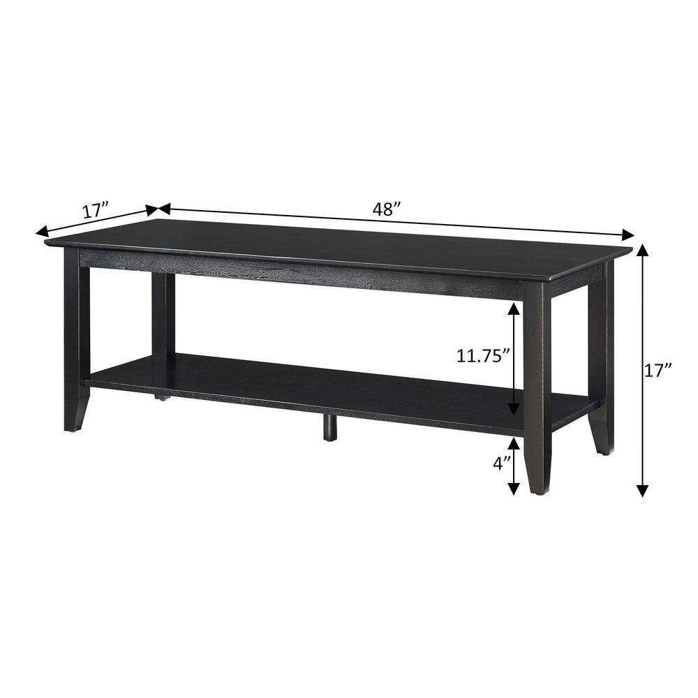 48" Black Rectangular Wood Coffee Table with Storage Shelf