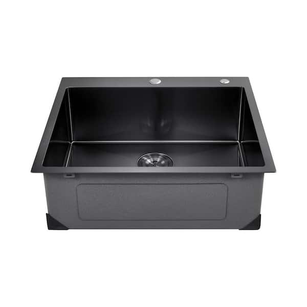 25 in. Kitchen Sink Workstation, 304 Stainless Steel Top Mount Sinks, Drop-In Single Bowl Farmhouse Basin, Accessories