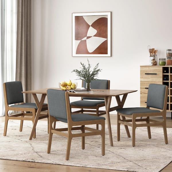 Juan Modern Dark Gray Fabric Upholstered and Walnut Finish Solid Wood Frame Dining Chair (Set of 4)