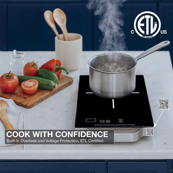 11 in. Portable Electric Single Element Ceramic Glass Top Surface Induction Cooktop in Black with Aluminum Handle