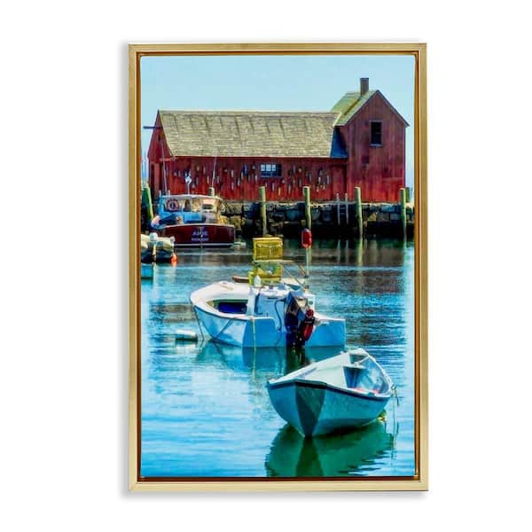 Stupell Industries Tranquil Boat Harbor by Graffi tee Studios Gold Floater Frame Nature Graphic Art Print 31 in. x 21 in.