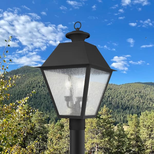 Willowdale 22 in. 3-Light Black Cast Brass Hardwired Outdoor Rust Resistant Post Light with No Bulbs Included