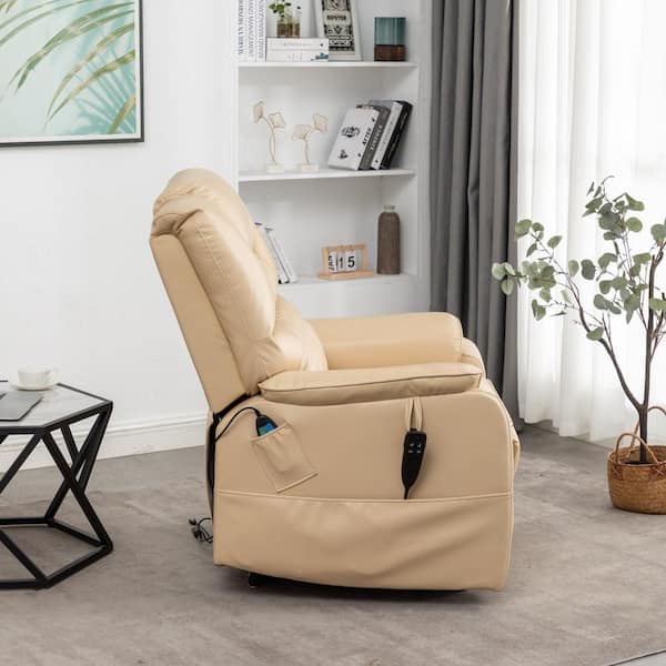 Z-joyee Beige Faux Leather Recliners Lift Chair Relax Sofa Remote