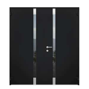 6777 72 in. x 80 in. Left Hand/Outswing Tinted Glass Black Enamel Steel Prehung Front Door with Hardware