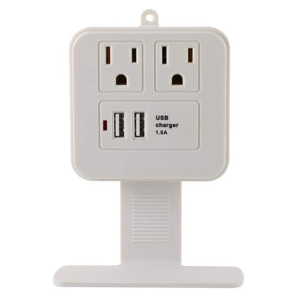 GE 2-Outlet 2 USB Charging Surge Protector Tap with Removeable Device Shelf
